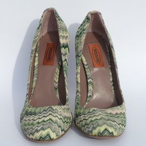 Missoni Pink Green Chevron Knit Round Toe Pumps 41